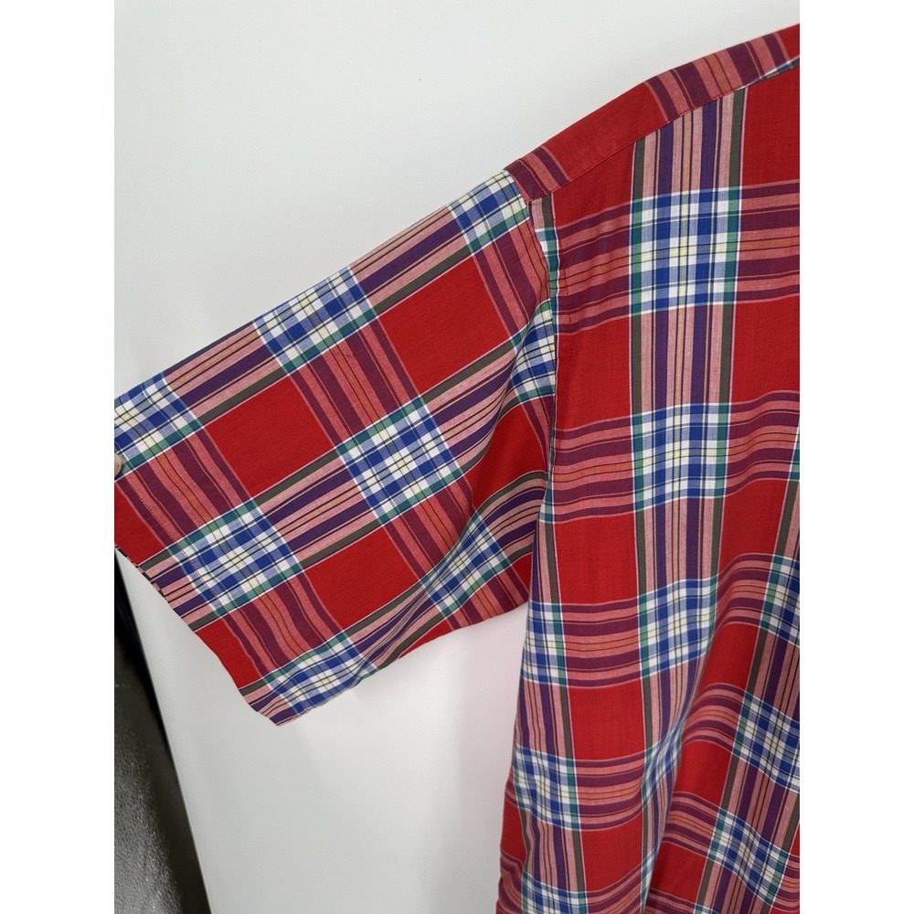 Vintage Fred Schwabach Shirt Mens XL Red Plaid Made USA Short Sleeve 0299 - Picture 7 of 8